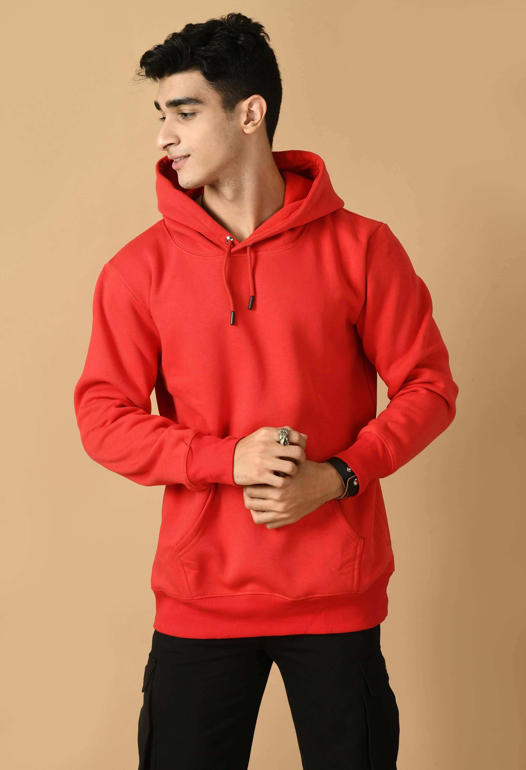 Red color plain hoodie by offmint