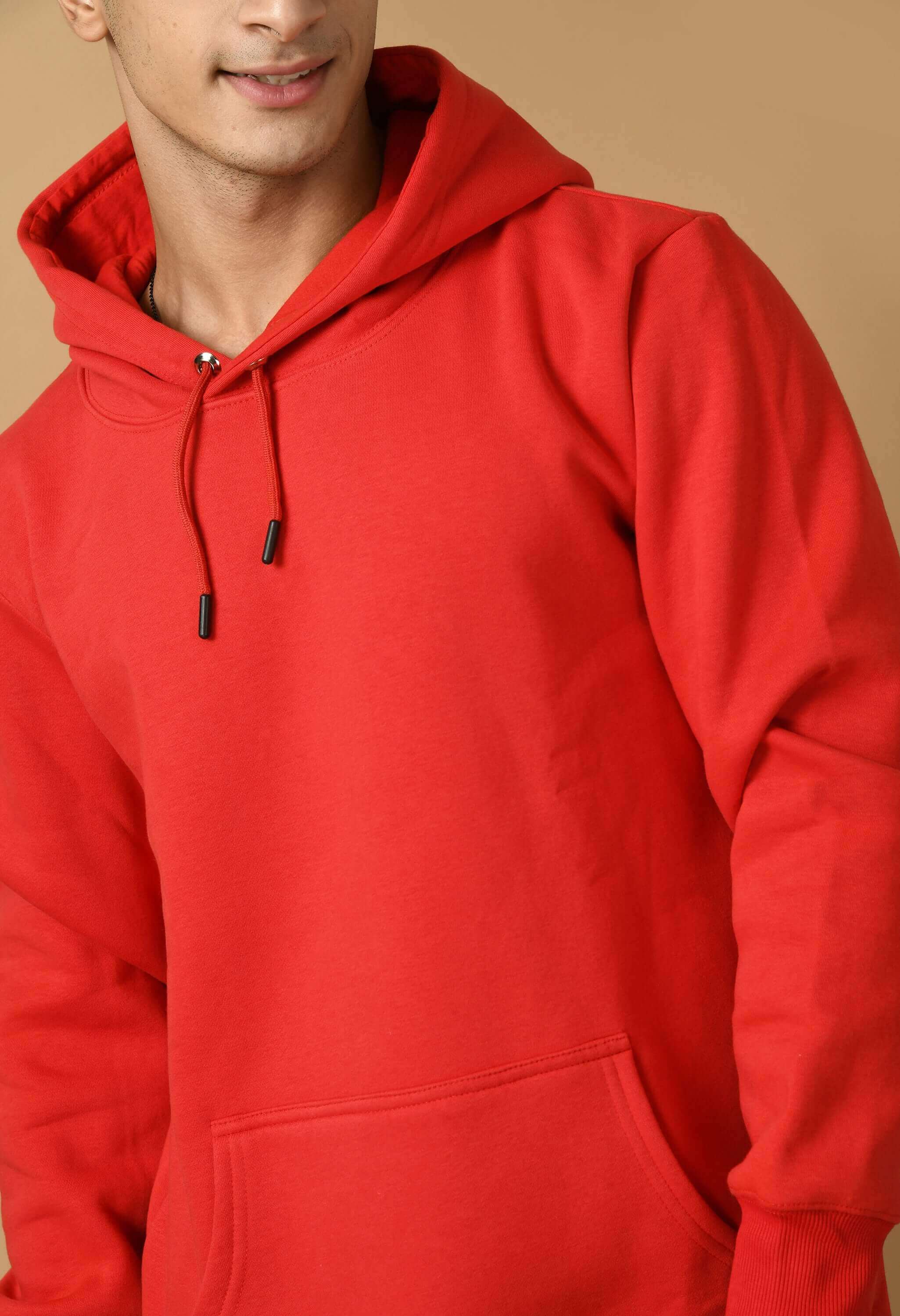 Red color plain hoodie by oofmint