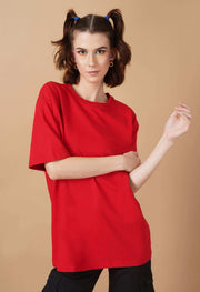 Red color women's oversized t-shirt by offmint