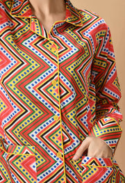 Red printed yellow lining co-ord set 