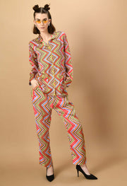 Red printed yellow lining women's co-ord set by offmint