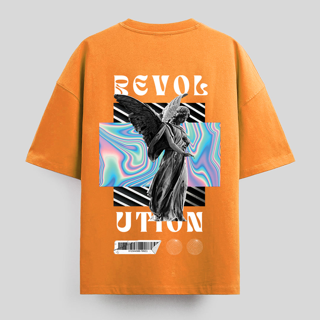 Revolution Printed Mustard Oversized T-Shirt By Offmint