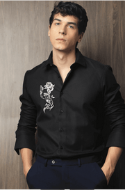 Rose printed black clubwear shirt by offmint