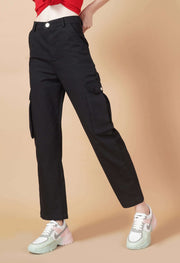 Six pocket black color women's cargo by offmint