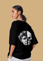 Skull diamond printed black color oversized t-shirt by offmint