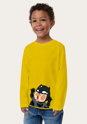 Squeezed Batman Printed Yellow Full Sleeves Kids T-shirt By Offmint