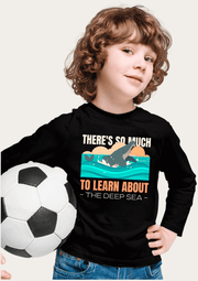 The Deep Sea Printed Black Full Sleeves Kids T-shirt By Offmint