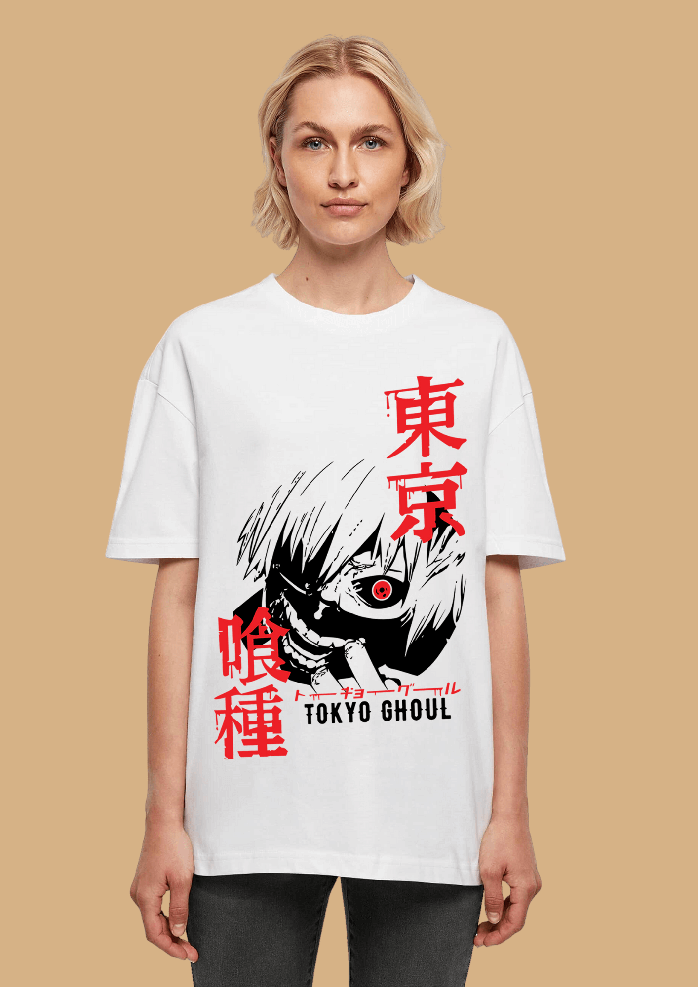 Tokyo ghoul printed white color oversized t-shirt by offmint