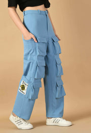 Twelve pocket sky blue color cargo by offmint