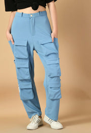 Twelve pocket sky blue color women's cargo by offmint