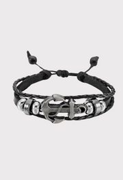 Bangle Cuff Black Multi Strands Leather Wrap Adjustable Bracelet  for Men BY OFFMINT