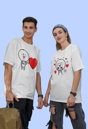 Soulmate Sync White Oversized T-shirt  By Offmint- Set of Two