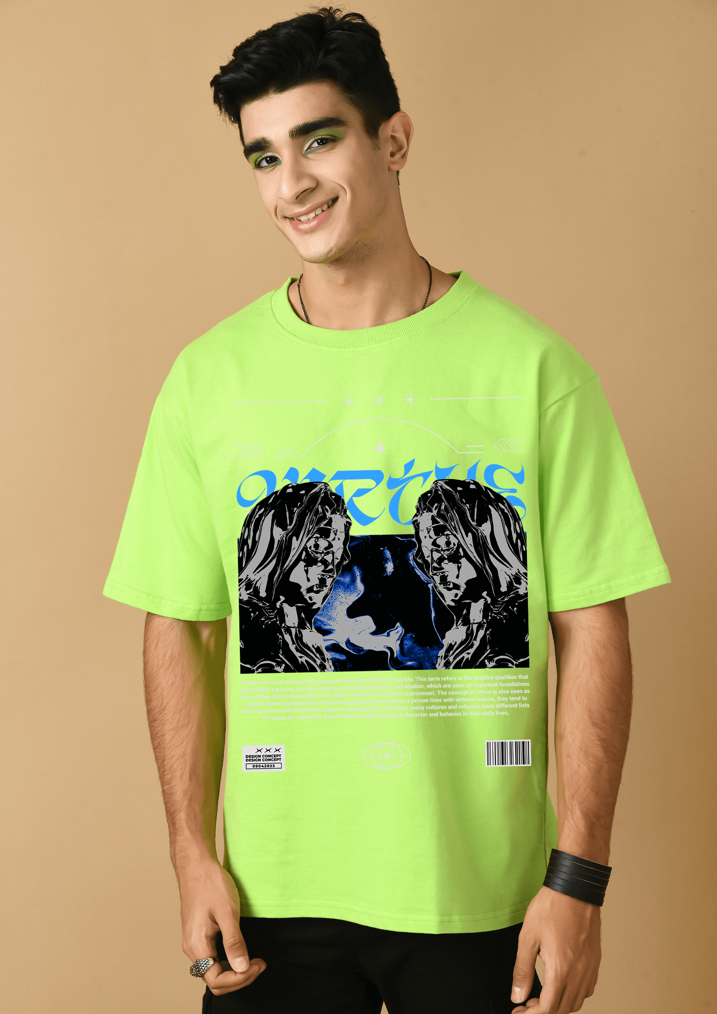Virtue printed green color oversized t-shirt by offmint