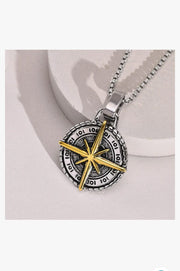 Silver Pleated  Cross Compass Round Pendent With Chain Necklace For Men By Offmint