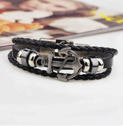 Bangle Cuff Black Multi Strands Leather Wrap Adjustable Bracelet  for Men BY OFFMINT