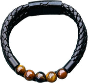 Tiger Eye Beads Two Layer Leather Bracelet For Men By Offmit