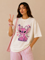 Pink Angel Stitch Oversized T-Shirt