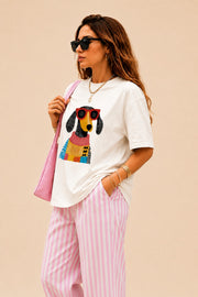 Stylish Pup Graphic Print Tee