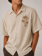 Beige Palm Tree Cuban Collar Shirt