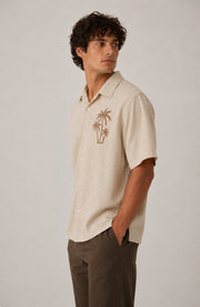 Beige Palm Tree Cuban Collar Shirt