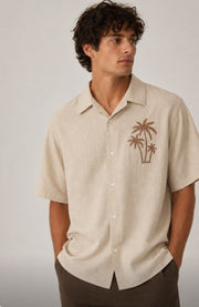 Beige Palm Tree Cuban Collar Shirt