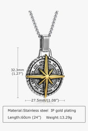 Silver Pleated  Cross Compass Round Pendent With Chain Necklace For Men By Offmint