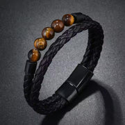 Tiger Eye Beads Two Layer Leather Bracelet For Men By Offmit