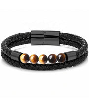 Tiger Eye Beads Two Layer Leather Bracelet For Men By Offmit