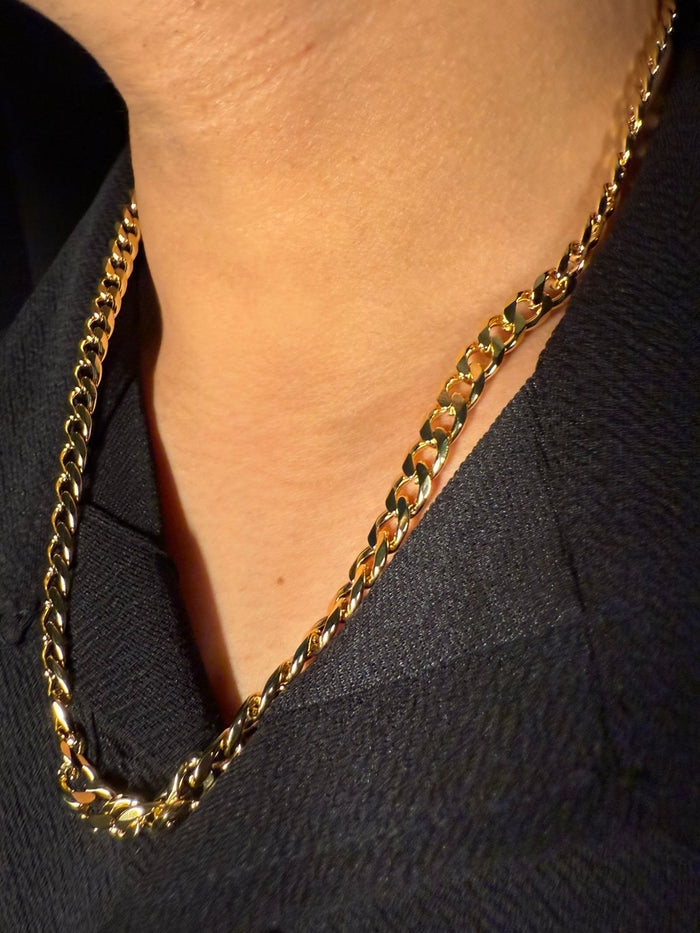 Gold-plated stainless steel curb Cuban chain necklace.