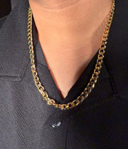 Gold-plated stainless steel curb Cuban chain necklace.