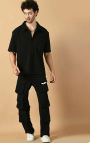 12 Pocket Black Shirt Co-ord Set By Offmint