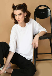 White cotton plain oversized t-shirt by offmint