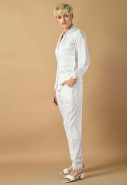 White satin feaher co-ord set 