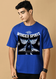 Winged spirit printed blue oversized t-shirt by offmint