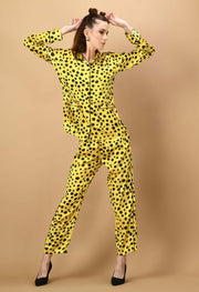 Yellow color black polka dot co-ord set by offmint
