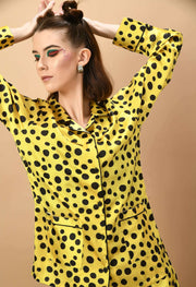 Yellow color black polka dot women's co-ord set 