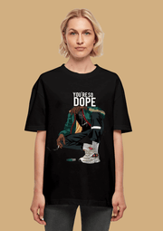 You are so dopr printed black color oversized t-shirt by offmint