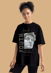 Youth printed black color women's oversized t-shirt by offmint