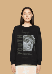 Youth printed black color women's sweatshirt by offmint