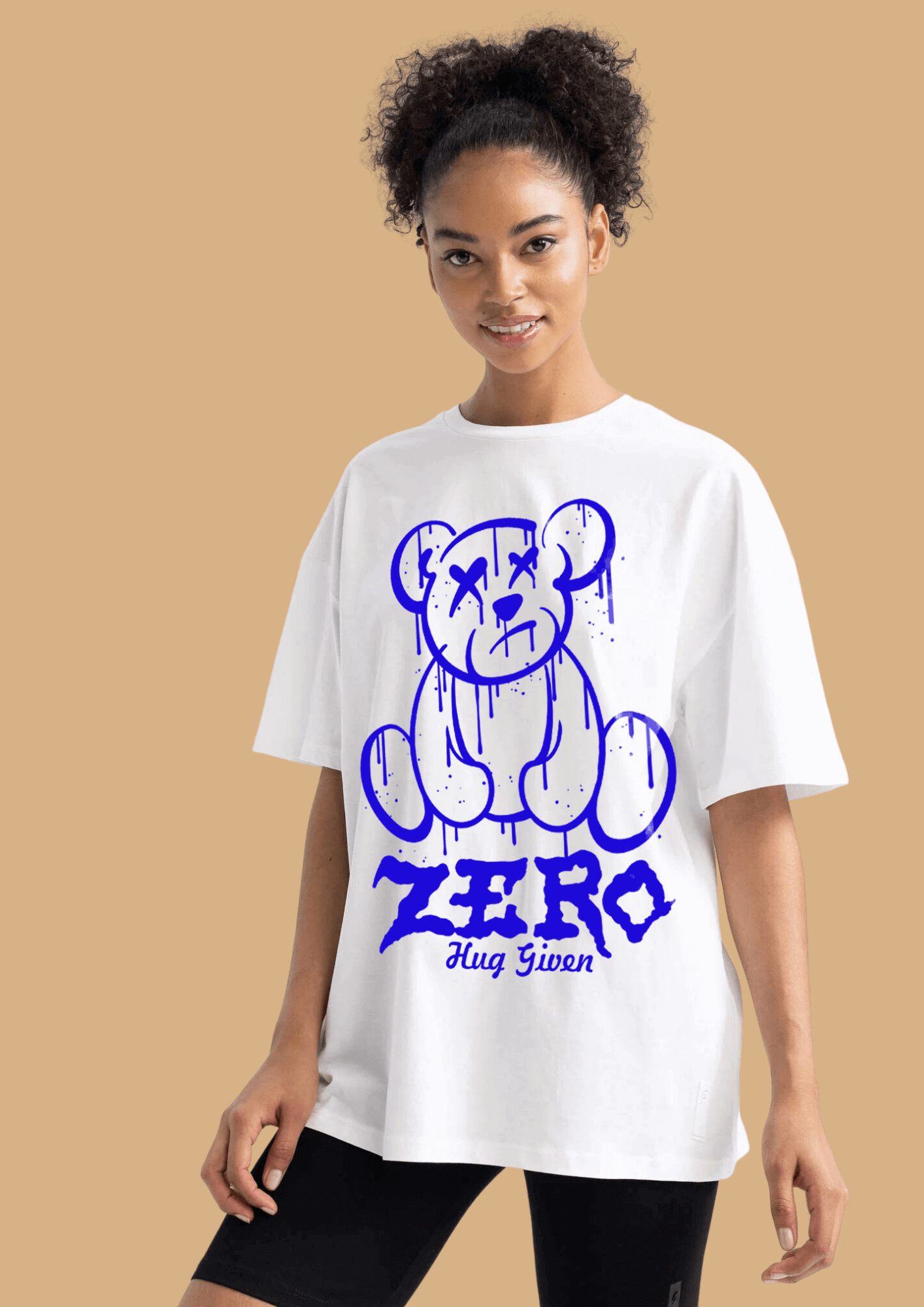 Zero printed white color women's oversized t-shirt by offmint
