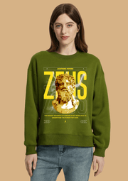 Zeus printed olive green color sweatshirt by offmint