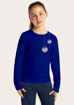 Astronaut On The Moon Printed Royal Blue Full Sleeves Kids T-shirt By Offmint