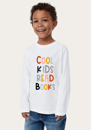 Cool Kids Read Books Printed White Full Sleeves Kids T-shirt By Offmint