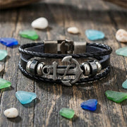 Bangle Cuff Black Multi Strands Leather Wrap Adjustable Bracelet  for Men BY OFFMINT