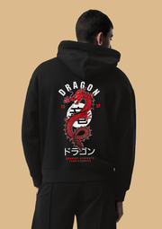 Dragon Printed Black Hoodie By Offmint
