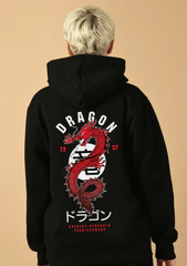 Dragon Printed Black Hoodie By Offmint
