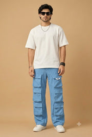 12 Pocket Men's Cargo Sky Blue By Offmint