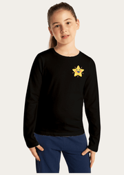 Happy Star Printed Black Full Sleeves Kids T-shirt By Offmint