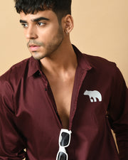Bear Printed Maroon ClubWear Shirt By Offmint