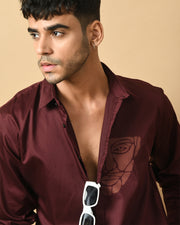 Mosaic Face Printed Maroon ClubWear Shirt By Offmint
